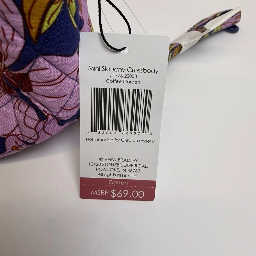 New Vera Bradley Mini Slouchy Crossbody Coffee Garden Bag Purse Floral Blue NWT